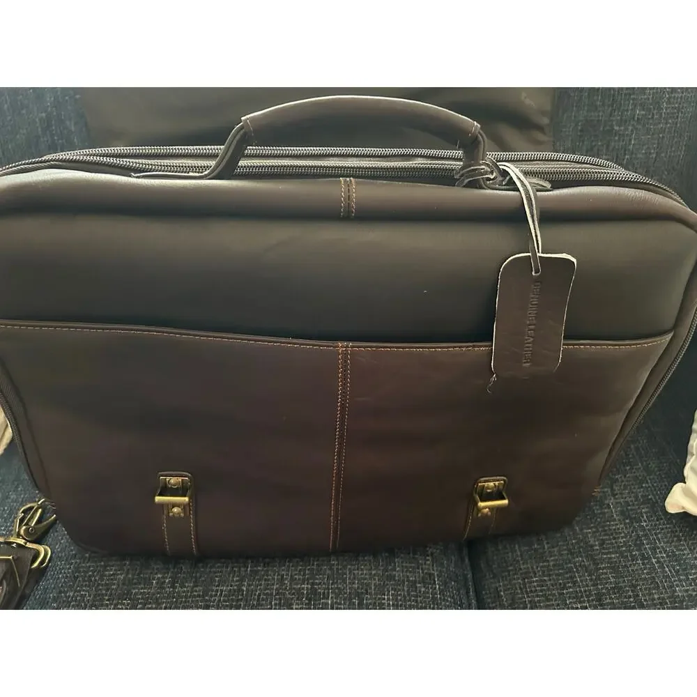 Samsonite Brown Leather Double Gusset Laptop Briefcase Messenger Bag 15.6”